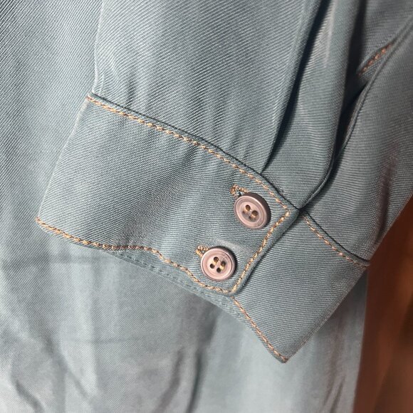 Asil Line Women Teal Button Front Shirt Dress 3/4 Sleeve Collared Size 36 US 4-6 - Picture 6 of 12